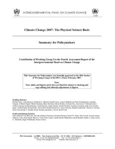 INTERGOVERNMENTAL PANEL ON CLIMATE CHANGE WMO UNEP  Climate Change 2007: The Physical Science Basis