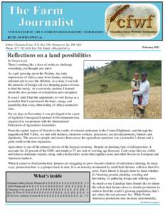 THE FARM JOURNALIST, FEBRUARYEditor: Christina Franc, P.O. Box 250, Ormstown, Qc, J0S 1K0 Phone: Ext.706, Email:   February 2013