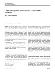 Curr Pain Headache Rep DOI[removed]s11916[removed]Updated Perspectives on Neurogenic Thoracic Outlet Syndrome Paul J. Christo & Kai McGreevy