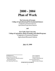 [removed]Plan of Work The University of Georgia College of Agricultural and Environmental Sciences Cooperative Extension Service Agricultural Experiment Stations