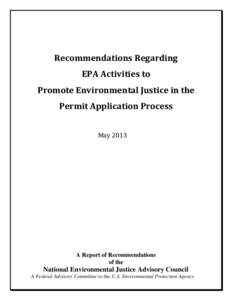 Recommendations Regarding EPA Activities to Promote Environmental Justice in the Permit Application Process