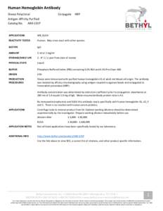 Human Hemoglobin Antibody Sheep Polyclonal Conjugate  HRP