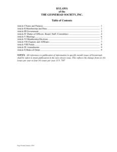 BYLAWS of the THE GESNERIAD SOCIETY, INC. Table of Contents Article I Name and Purpose................................................................................................... Article II Membership and Dues....