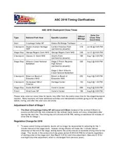 ASC 2016 Timing Clarifications  ASC 2016 Checkpoint Close Times Official Mileage