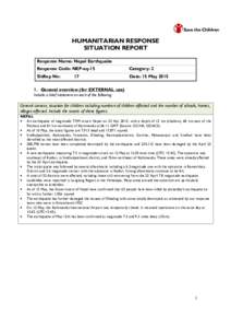 HUMANITARIAN RESPONSE SITUATION REPORT Response Name: Nepal Earthquake Response Code: NEP-eq-15  Category: 2