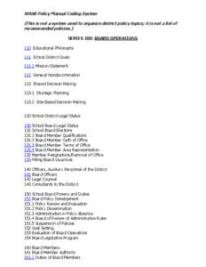 WASB Policy Manual Coding System (This is not a system used to organize district policy topics; it is not a list of recommended policies.)