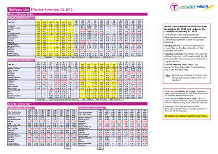 Fitchburg Line	 Effective November 22, 2010 Monday through Friday Inbound to North Station