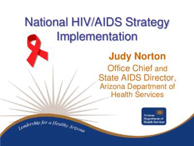 National HIV/AIDS Strategy Implementation Judy Norton Office Chief and State AIDS Director, Arizona Department of