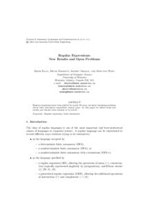 Journal of Automata, Languages and Combinatorics u (v) w, x–y Otto-von-Guericke-Universit¨ at Magdeburg Regular Expressions: New Results and Open Problems