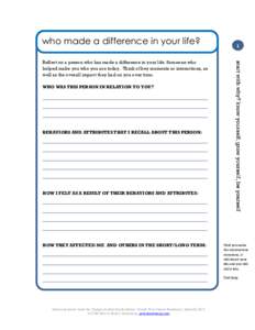 who made a difference in your life?  1 Reflect on a person who has made a difference in your life. Someone who helped make you who you are today. Think of key moments or interactions, as