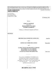 British Telecommunications plc (Termination charges: NCCNs 1046, 1101 andTranscript of hearing (Day 2) | 27 Feb 2015