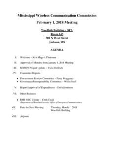 Mississippi Wireless Communication Commission February 1, 2018 Meeting Woolfolk Building - DFA RoomN West Street Jackson, MS