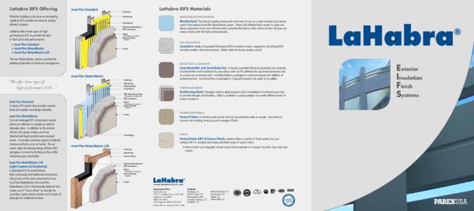 LaHabra EIFS Offering  Insul-Flex Standard Whether building a structure or renovating, LaHabra EIFS provide economical, energy