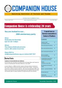 COMPANION HOUSE Assisting Survivors of Torture and Trauma 41 Fairfax Street O’CONNOR ACT 2612 Phone: [removed]www.companionhouse.org.au