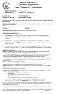 RENSSELAER COUNTY CIVIL SERVICE COMMISSION Opportunities in the Public Service OPEN COMPETITIVE EXAMINATION EXAM NUMBER: