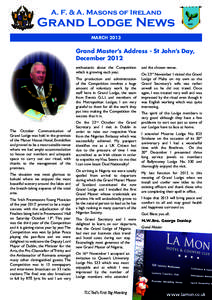 A. F. & A. Masons of Ireland  Grand Lodge News MARCH[removed]Grand Master’s Address - St John’s Day,