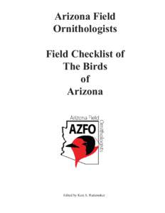 Arizona Field Ornithologists Field Checklist of The Birds of Arizona