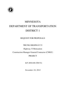 MINNESOTA DEPARTMENT OF TRANSPORTATION DISTRICT 1 REQUEST FOR PROPOSALS  TRUNK HIGHWAY 53