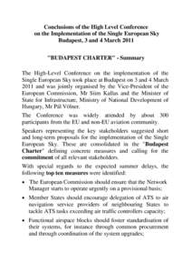 Conclusions of the High Level Conference on the Implementation of the Single European Sky Budapest, 3 and 4 March 2011 