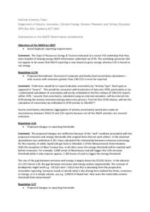 National Inventory Team Department of Industry, Innovation, Climate Change, Science, Research and Tertiary Education GPO Box 854, Canberra ACT 2601 Submissions on the NGER Determination amendments  Objectives of the NGER