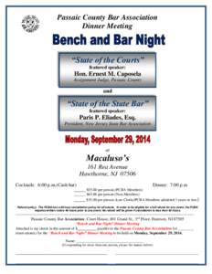 Passaic County Bar Association Dinner Meeting “State of the Courts” featured speaker: