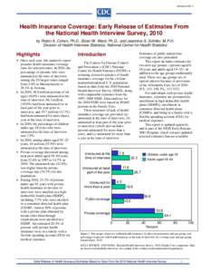 Health Insurance Coverage: Early Release of Estimates From the National Health Interview Survey, 2010 (Released June 2011)