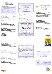 Clubroom Programme Clubroom Venue: St. Nicholas Parish Church Halls[removed]Cadogan Park Lisburn Road