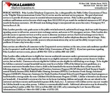 Telephone Cooperative, Inc.  PO Box 1340 Tahoka, Texas 79373
