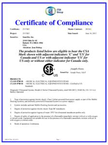 Certificate of Compliance Certificate: Master Contract: