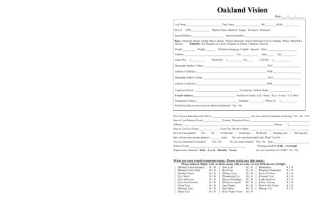 Oakland Vision  Oakland Vision Date____/____/______