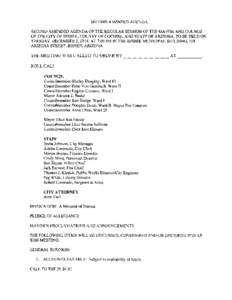 SECOND AMENDED AGENDA SECOND AMENDED AGENDA OF THE REGULAR SESSION OF THE MAYOR AND COUNCIL OF THE CITY OF BISBEE, COUNTY OF COCHISE, AND STATE OF ARIZONA, TO BE HELD ON TUESDAY, DECEMBER 2, 2014, AT 7:00PM IN THE BISBEE