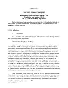 Rulemaking: [removed]Proposed Regulation Order Public Hearing to Consider Adoption of Regulations to Control Greenhouse Gas Emissions from Motor Vehicles Appendix A