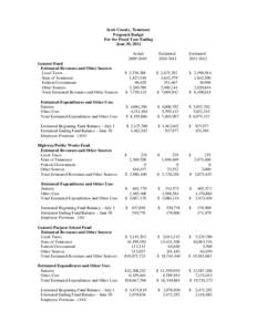 Scott County, Tennessee Proposed Budget For the Fiscal Year Ending June 30, 2012 Actual[removed]