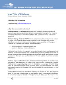 OKLAHOMA INDIAN TRIBE EDUCATION GUIDE  Iowa Tribe of Oklahoma (Oklahoma Social Studies Standards, OSDE)  Tribe: Iowa Tribe of Oklahoma