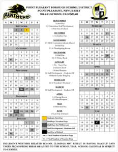 POINT PLEASANT BOROUGH SCHOOL DISTRICT POINT PLEASANT, NEW JERSEY[removed]SCHOOL CALENDAR