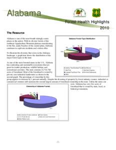 Alabama Forest Health Highlights 2010 The Resource Alabama is one of the most breath-takingly scenic places in the nation. With its diverse forests of the