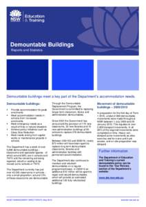 Demountable Buildings Reports and Statistics Demountable buildings meet a key part of the Department’s accommodation needs. Demountable buildings: 