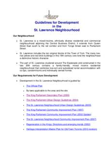 Guidelines for Development in the St. Lawrence Neighbourhood Our Neighbourhood 