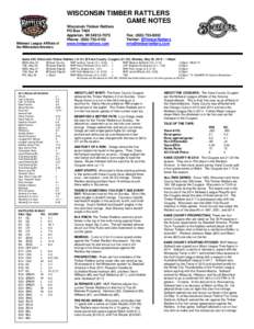 WISCONSIN TIMBER RATTLERS GAME NOTES Midwest League Affiliate of the Milwaukee Brewers