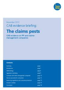 November[removed]CAB evidence briefing: The claims pests CAB evidence on PPI and claimsmanagement companies