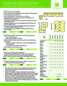HOLIDAY INN - ROCHESTER AIRPORT  911 BROOKS AVENUE, ROCHESTER, NEW YORK[removed]Phone: [removed]Fax: [removed]www.hirochesterairport.com Meeting and Event Facilities Edwardian
