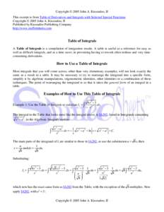 Copyright © 2005 John A. Kisseadoo, II This excerpt is from Table of Derivatives and Integrals with Selected Special Functions Copyright © 2005 John A. Kisseadoo, II