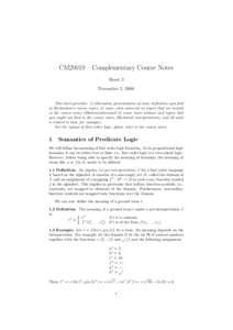 CM20019 – Complementary Course Notes Sheet 3 November 2, 2006 This sheet provides: 1) alternative presentations of some definitions you find in Richardson’s course notes, 2) some extra material on topics that are tre