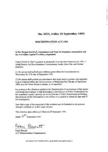 No. S251, Friday 29 September 1995 DISCRIMINATION ACT 1991 In Re: Margot Marshall, complainant and Tony De Domenico, respondent and the Australian Capital Territory, respondent