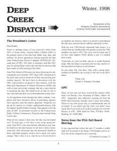 DEEP CREEK DISPATCH ➠ The President’s Letter  Winter, 1998