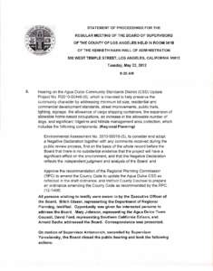 STATEMENT OF PROCEEDINGS FOR THE REGULAR MEETING OF THE BOARD OF SUPERVISORS OF THE COUNTY OF LOS ANGELES HELD IN ROOM 381B OF THE KENNETH HAHN HALL OF ADMINISTRATION 500 WEST TEMPLE STREET, LOS ANGELES, CALIFORNIA 90012