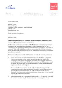 30 December 2010 Mr Tom Leuner General Manager Australian Energy Regulator – Markets Branch GPO Box 520 Melbourne VIC 3001