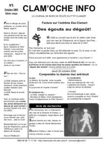 N°5 Octobre 2005 Edition unique CLAM’OCHE INFO LE JOURNAL DE BORD DE ROUTE DU P’TIT CLAMART