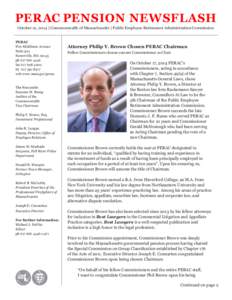 PERAC PENSION NEWSFLASH October 21, 2014 | Commonwealth of Massachusetts | Public Employee Retirement Administration Commission PERAC Five Middlesex Avenue Suite 304 Somerville, MA 02145