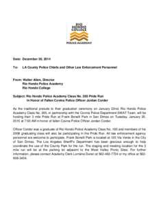 Date: December 30, 2014 To: LA County Police Chiefs and Other Law Enforcement Personnel  From: Walter Allen, Director